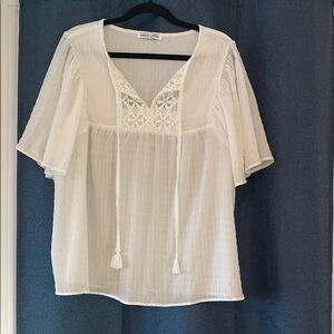 Elegant White Blouse with Tassel Accents